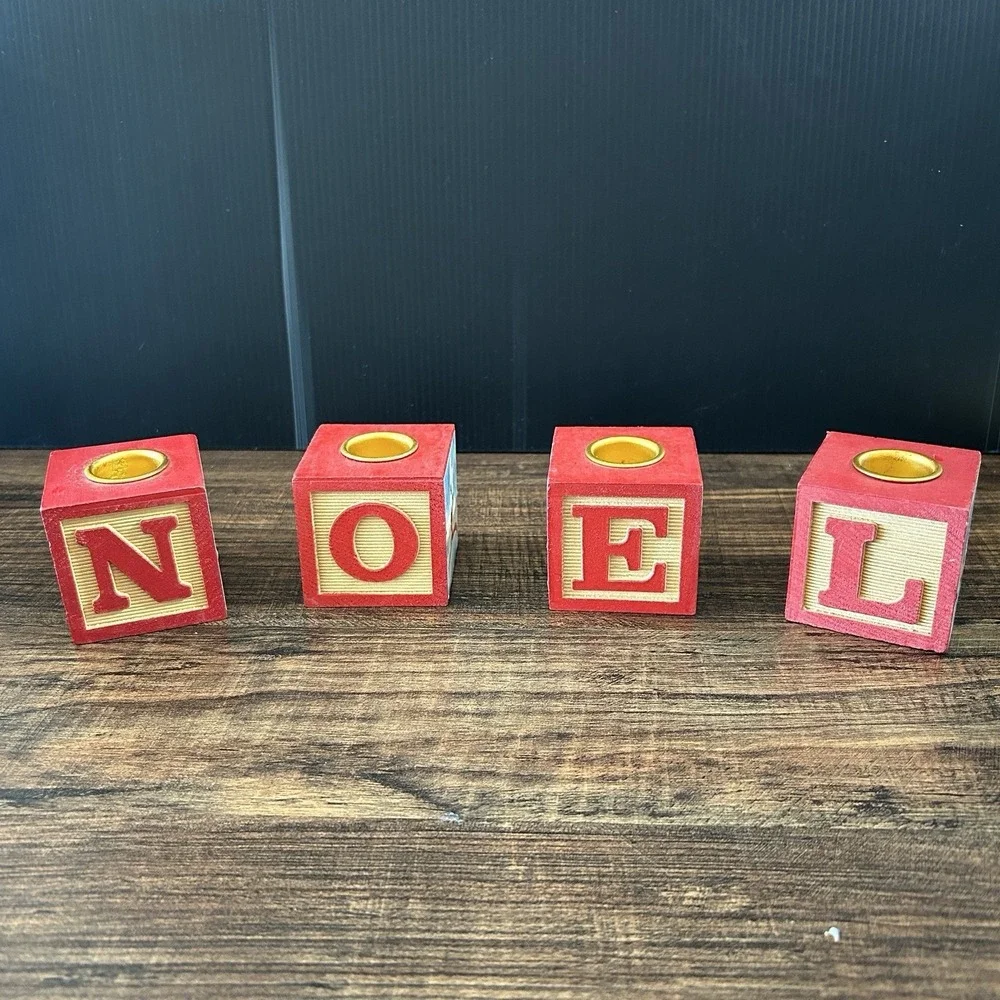 VTG Tender Heart‎ Treasures NOEL Wooden Candle Holders Holiday Block Set Geese